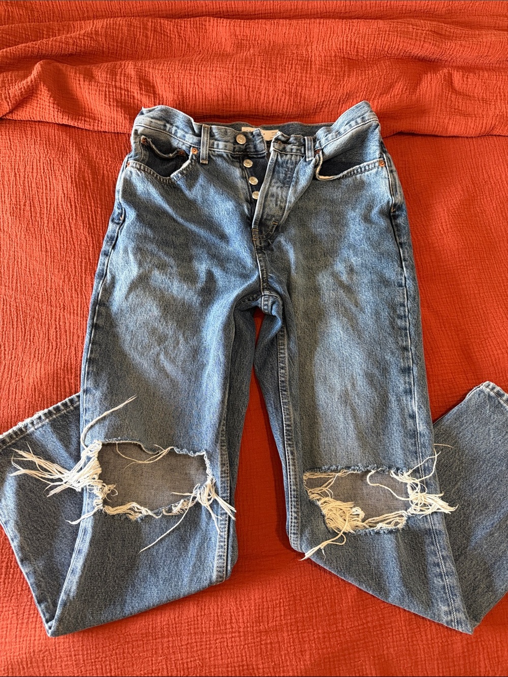 Topshop Medium Blue Button-Fly Jeans